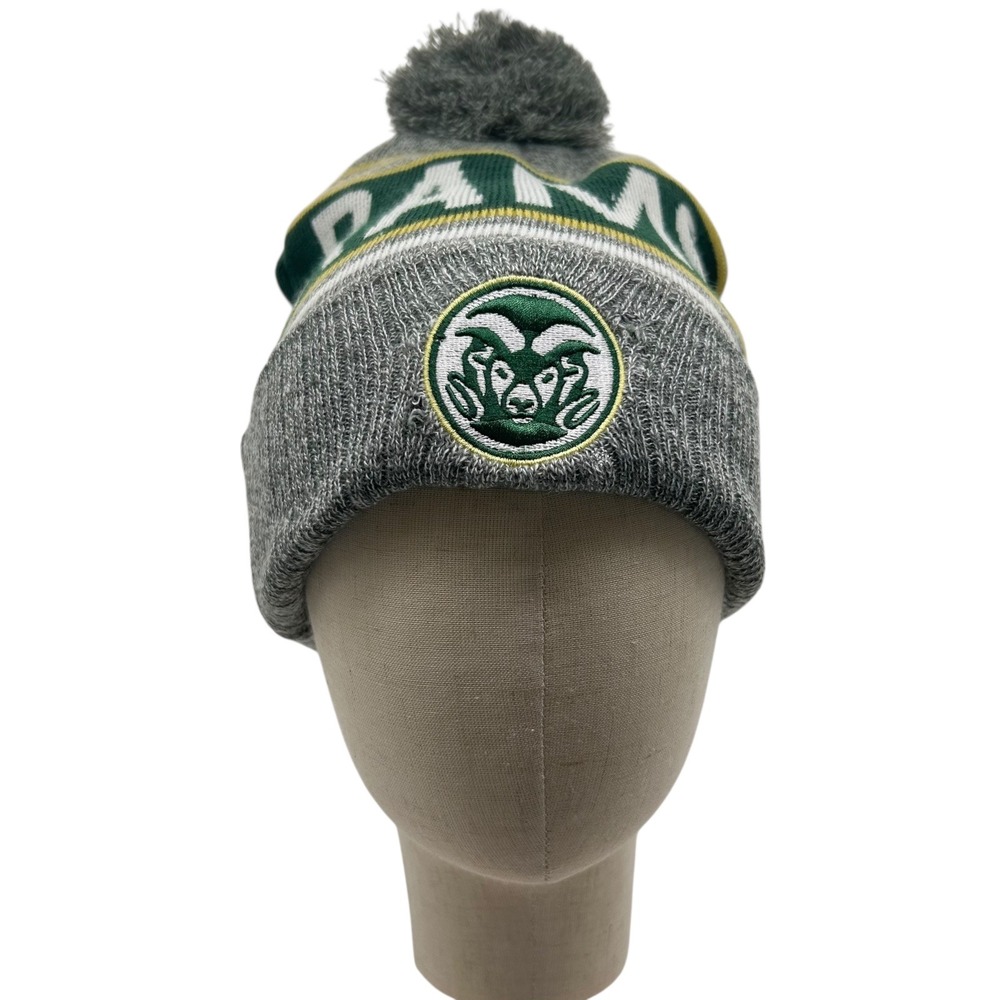 NEW Colorado State Rams Knit Beanie Pom Pom Cuffed‎ Gray Green Yellow Hat Gift